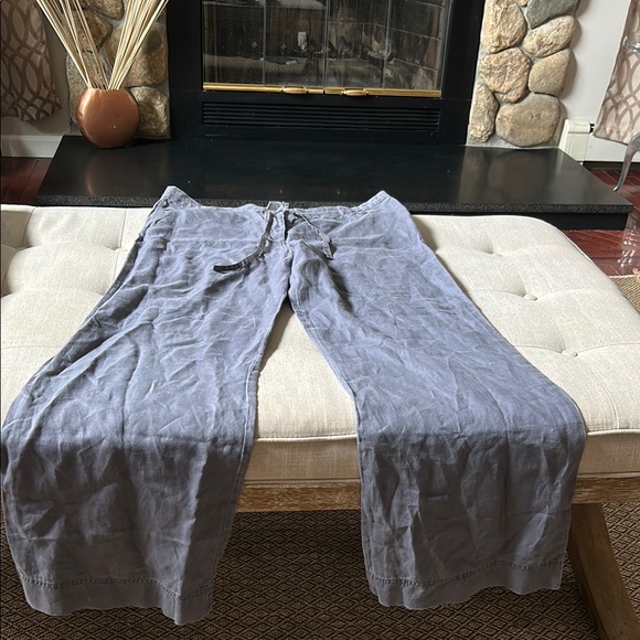 FARHI 100% Linen Grey Drawstring Straight Leg Pant Size 8